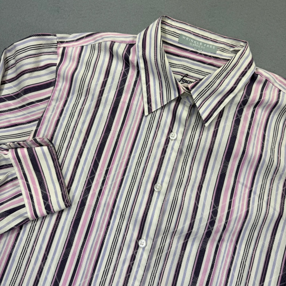 Foxcroft Womens Purple Pink‎ Striped Wrinkle Free Button Down Shirt estimated 12
